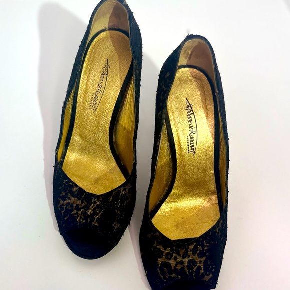 Vintage Stephane de Raucourt classy kitten heels Jaguar print leather&lace - Picture 3 of 7